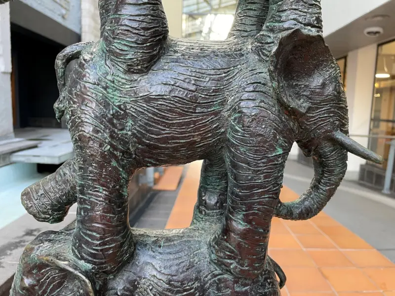 closeup of one elephant in the Paul Dibble sculpture at Central library entrance taken by Craig Johnston