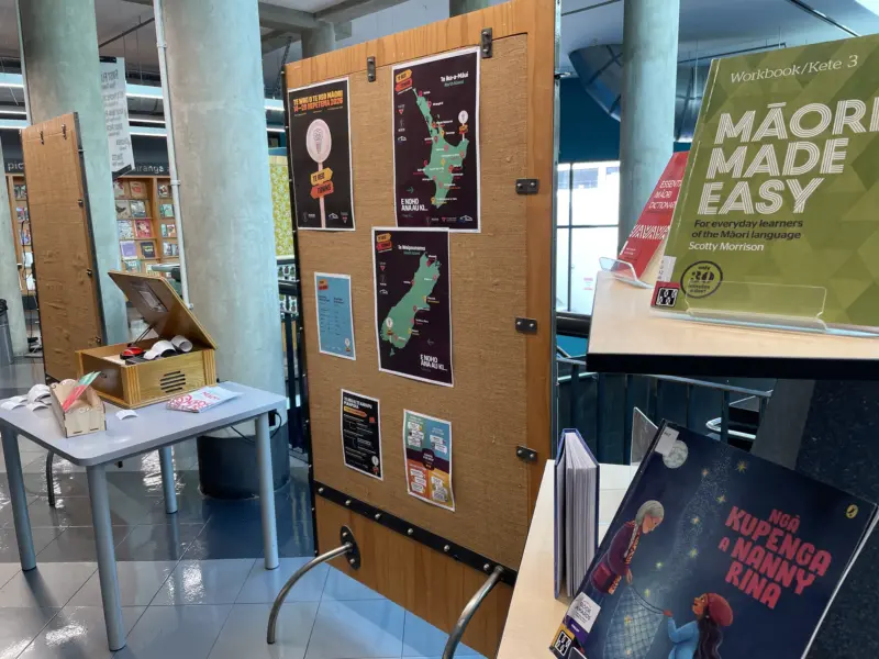 display of Maōri materials and poetry machine for Mahuru Māori 2026