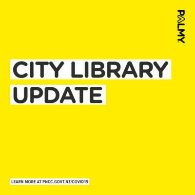 Yellow background with black text saying City Library Update.