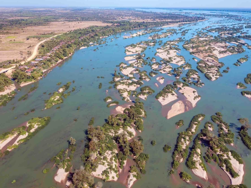 Sand bars and Island on the Mekong River in Cambodia